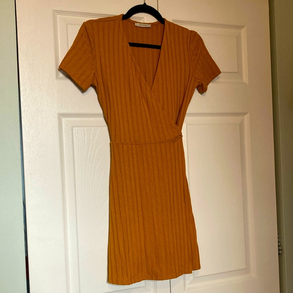 Cute Zara Classic Mustard Ribbed Wrap Dress